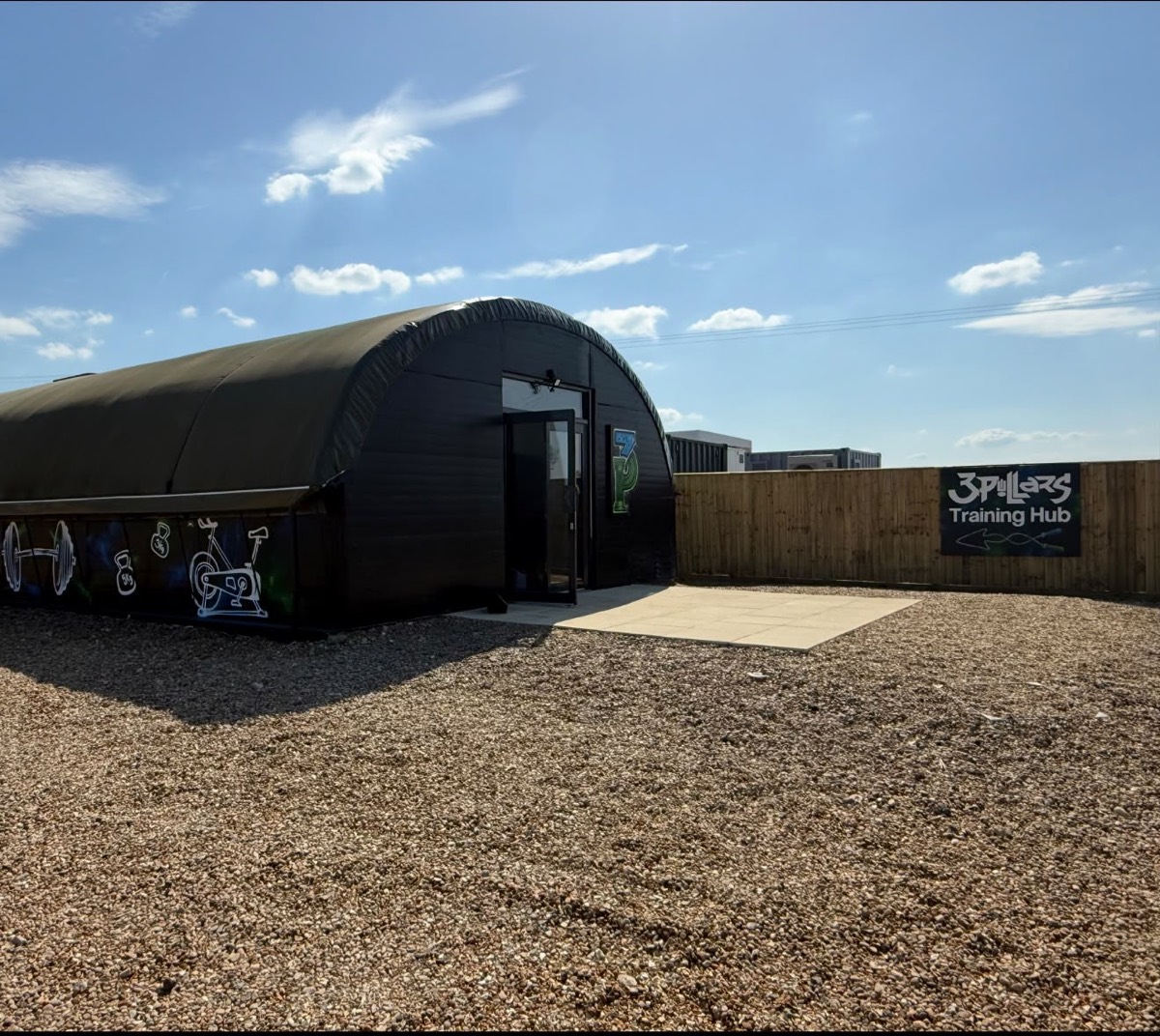 Exterior of Three Pillars Training Hub converted gym building